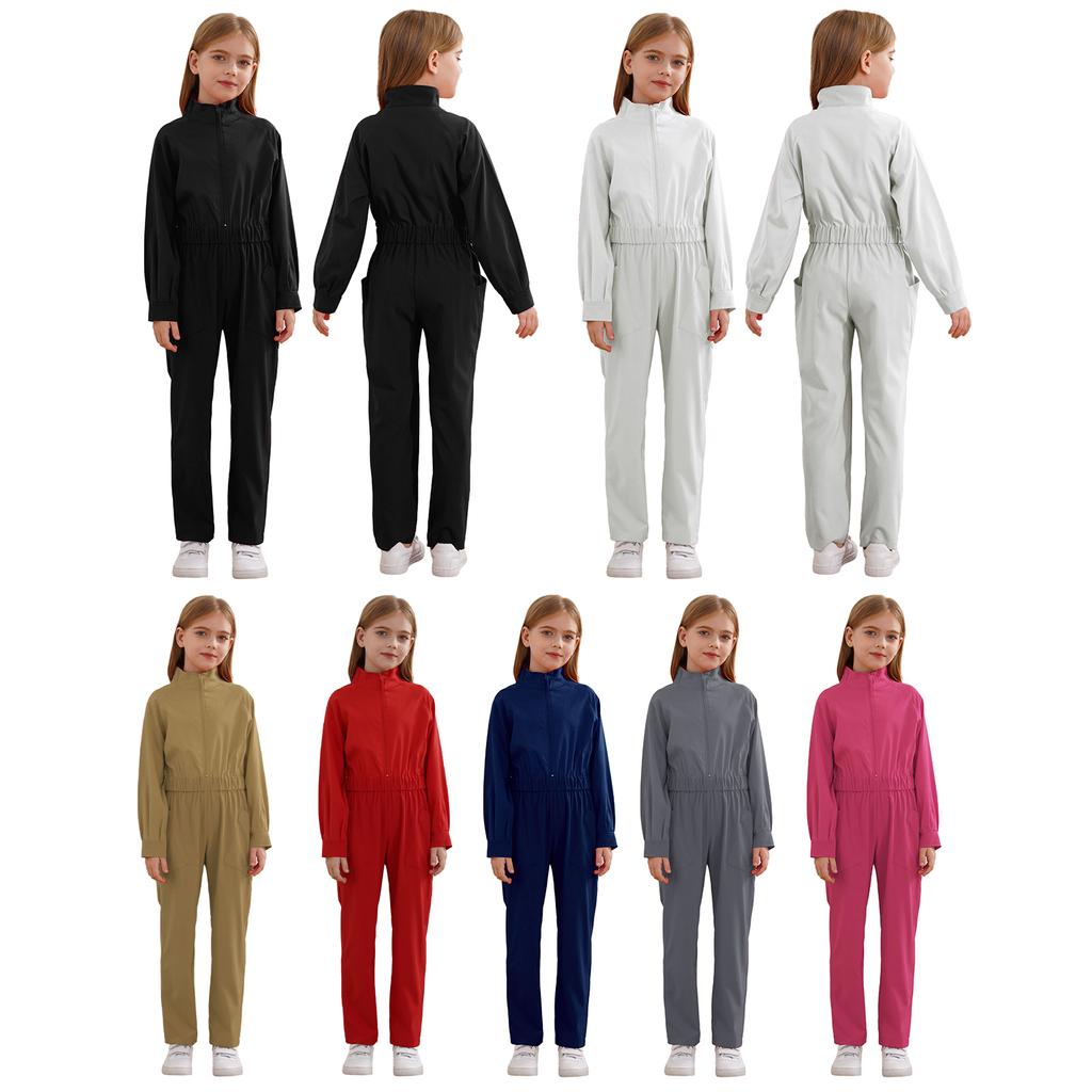 Kids Playwear Solid Color Coverall Elastic Waist Romper