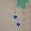 Exquisite Blue Heart Shaped Zircon Earrings for Women Light Luxury Long Tassel Ear Line Temperament Wedding Party Jewelry Gift