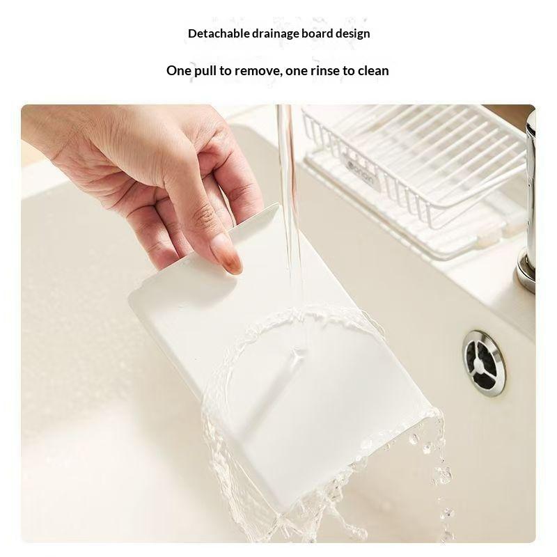 Multifunctional Shower Soap Rack Drainer Self Adhesive Wall Mounted Kitchen Sink Organizer for Dishwashing Rag Detergent