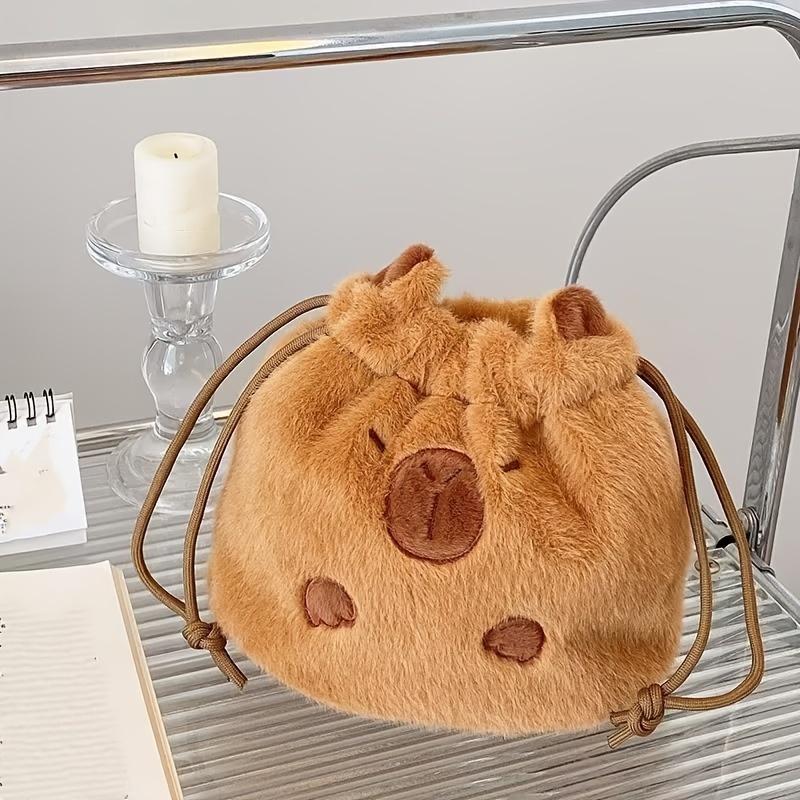 New Cute Capybara Drawstring Backpack Trendy Cartoon Animal Bag Girls' Crossbody Storage Bag Cute and Spacious Organizer Purse