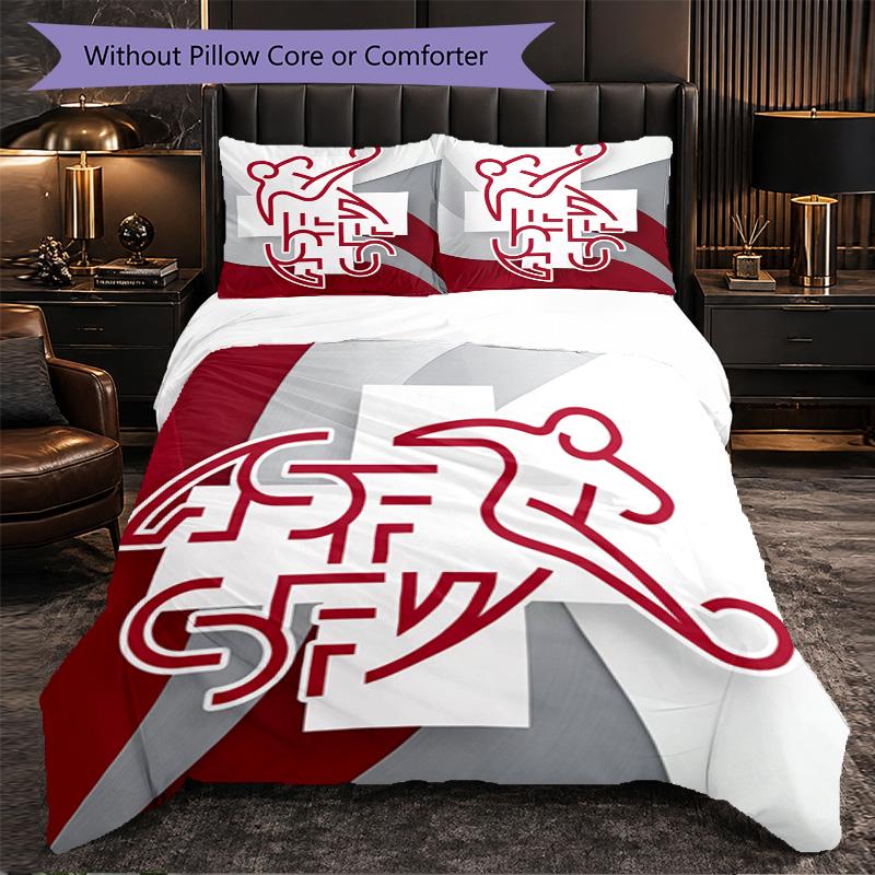 Switzerland Football Pattern 3 Pieces Bedding Set Soft Microfiber Duvet Cover with Pillow Cases for Bedroom