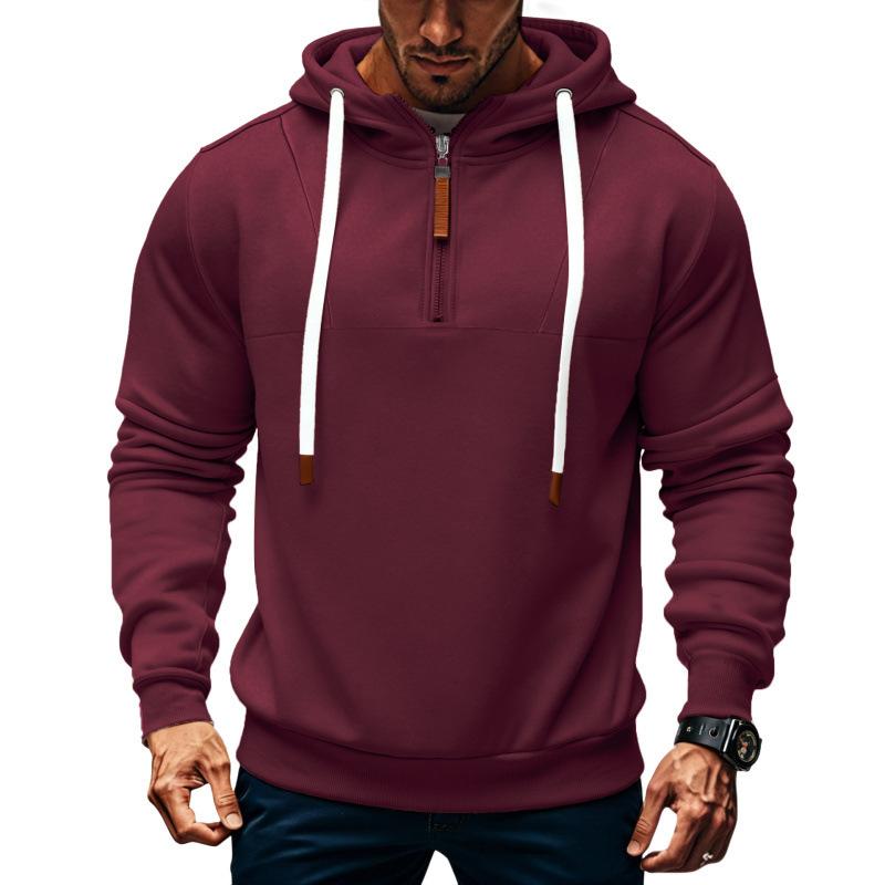 Winter Fleece Men's Loose Hooded Zipper Commuting Tank Drawstring Sweatshirt