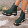 Scrub Leather Women's Inside Heightening Short Boots Platform Chelsea Booties Plus Fleece Warmth Ankle Boots Botas De Mujer