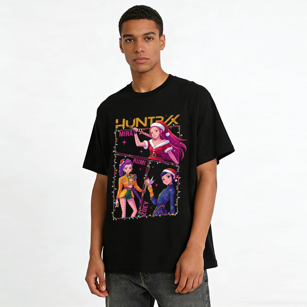 Christmas Limited Huntrix Girl Group Print Top Mira Rumi Zoey Themed Casual Tee Pure Cotton T-shirt