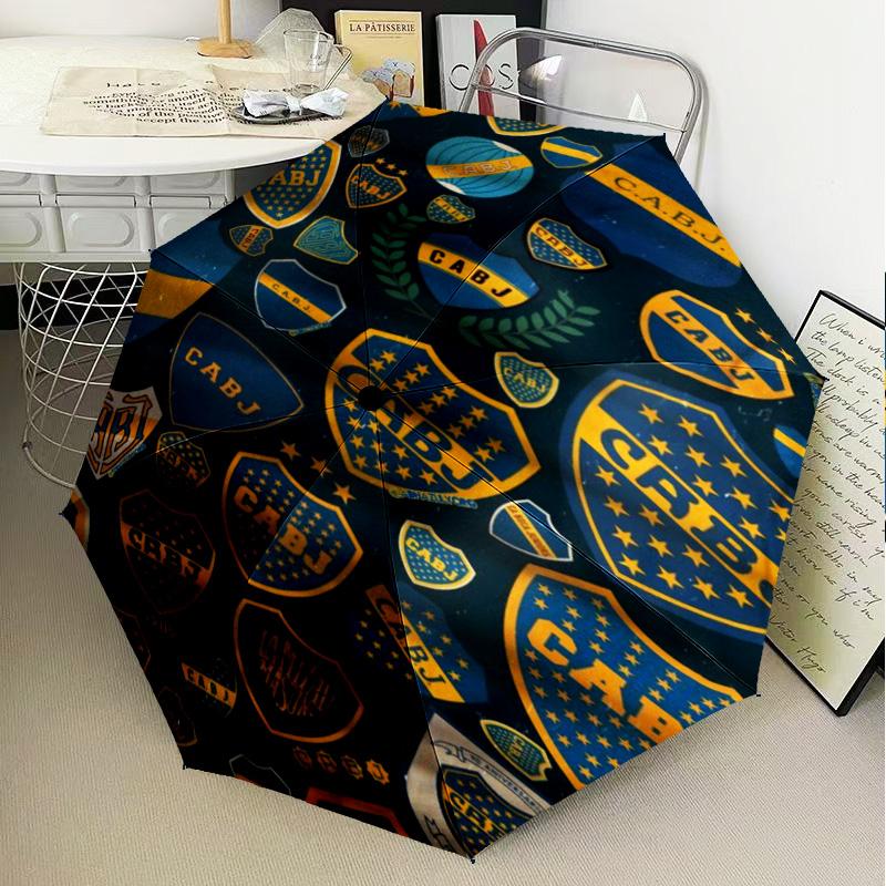 1 Stück Boca Fußballverein Bedruckter Regenschirm Faltregenschirm, Automatischer Regenschirm 8-Rippen für Reisen, Camping Fan Geschenke Weihnachtsgeschenke
