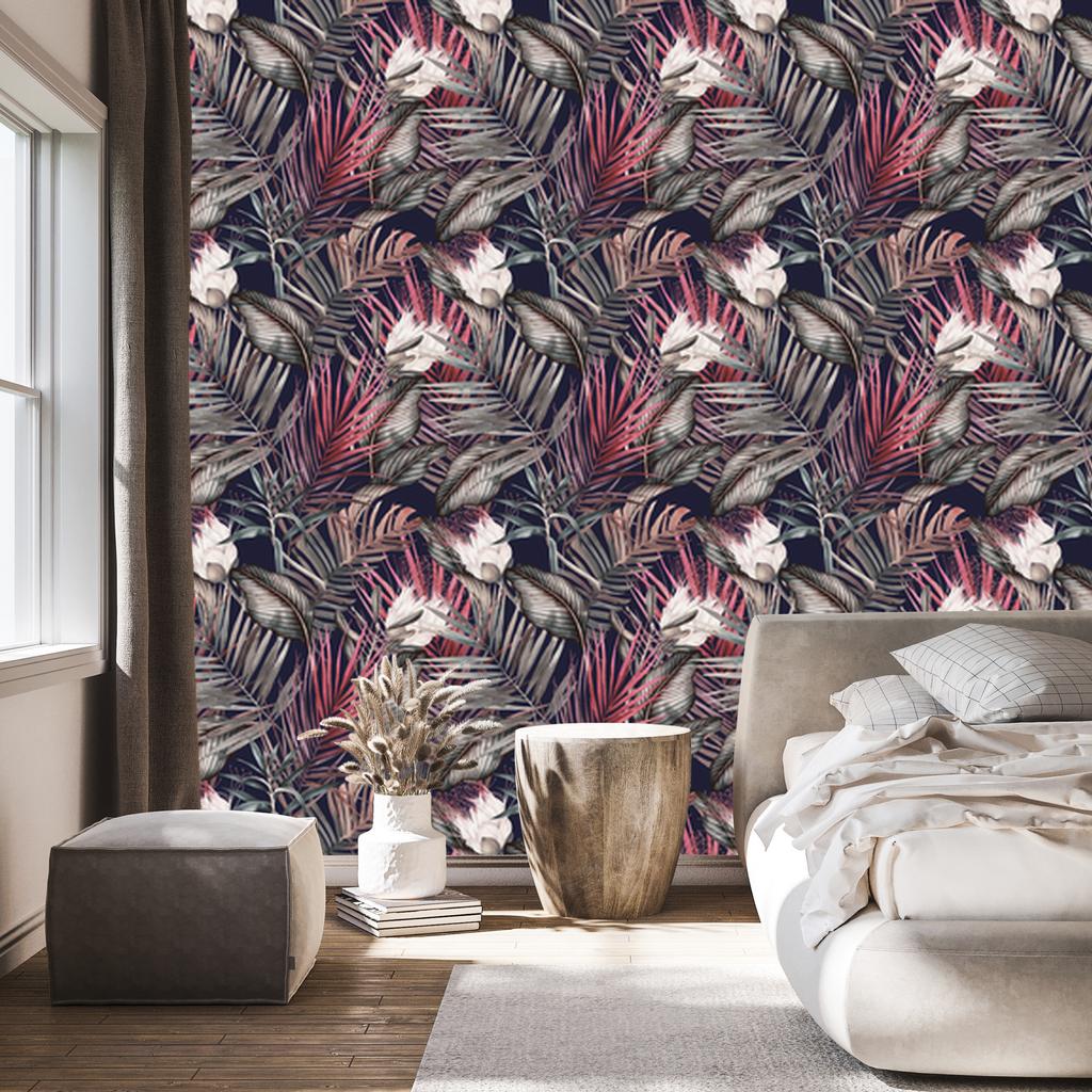 Wallpaper Beautiful plants on a dark background for the living room and bedroom 50x1000