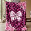 Pink Leopard Roses Bow Theme Blanket Lightweight Warm Flannel Blanket Decorative Throw Blanket for Home Decoration