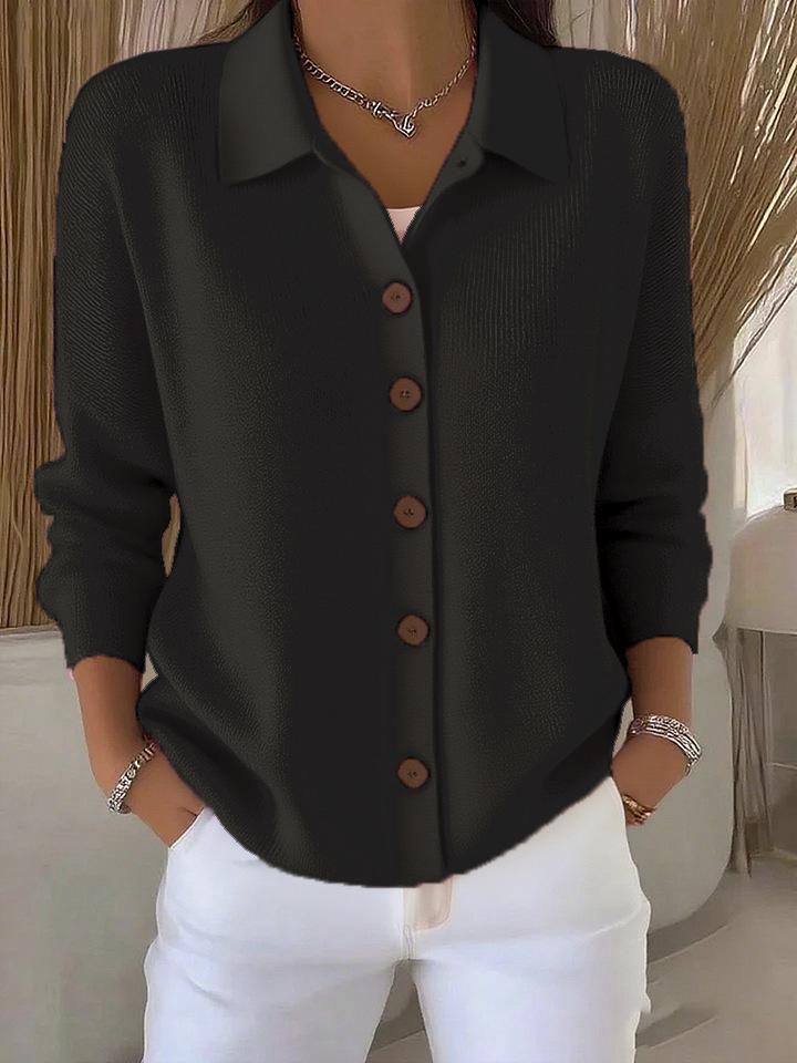 Women's Autumn/Winter Solid Knit Lapel Cardigan Sweater - Casual Fashion