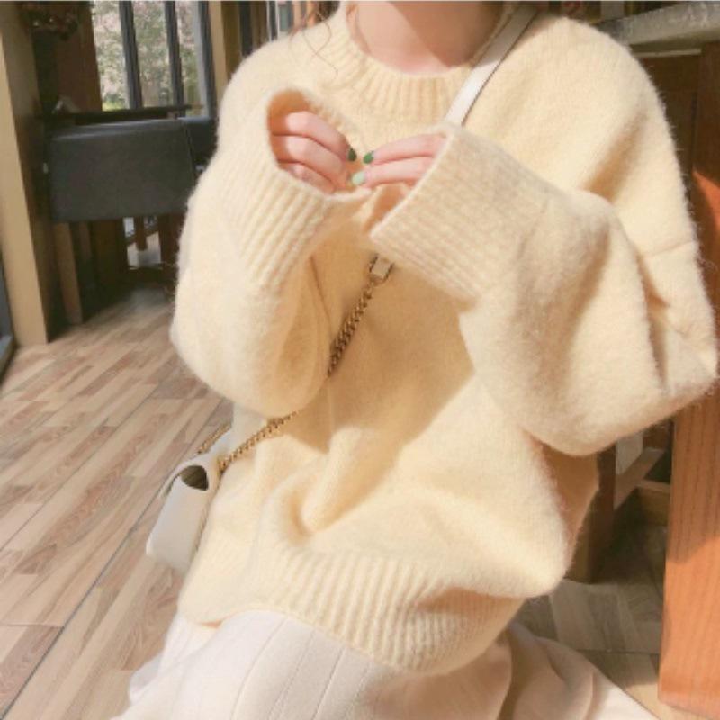 2025 Fall/Winter Women's Mohair Fluffy Loose Sweater - Cozy, Thick Knit In Lazy Style