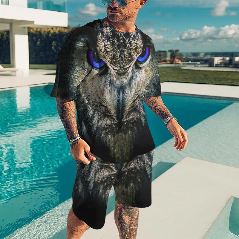 Meeste T-särkide komplektid Animal Tiger 3D Prindiga Loomade dressid T-särgid Lühikesed püksid 2 tükki Tänavarõivad Suured meeste ülikonnad Spordirõivad