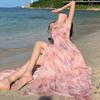 High-grade Light Luxury Three-dimensional Flower Niche Neck Dress Women's Summer Beach Holiday Slip Dress