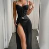 Sexy Underwear Pure Desire Perspective Mesh Slit Skirt Gem Shoulder Strap Sexy Underwear