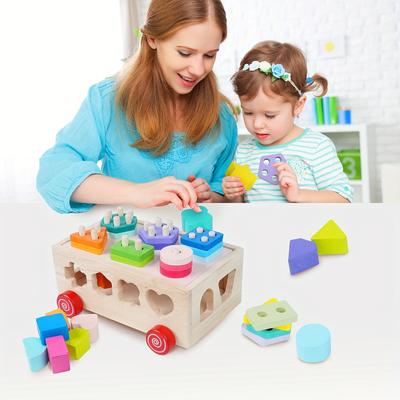 Wooden Shape Sorter Intelligence Car Toy, Educational Building Blocks Toy for Toddler, Preschool Learning Toy, Hand Eye Coordination