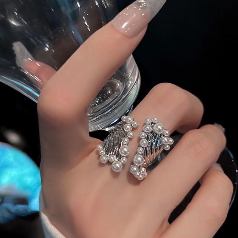 1pc Design Wide Imitation Pearl Ring Female European and American Exaggerated Opening Ring for Women Trendy Jewelry Gift KTY