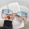 Frameless Cut Edges for Women Diamond-set Sunglasses Fashion Large Frame Sunshade Protection UV Sunglasses