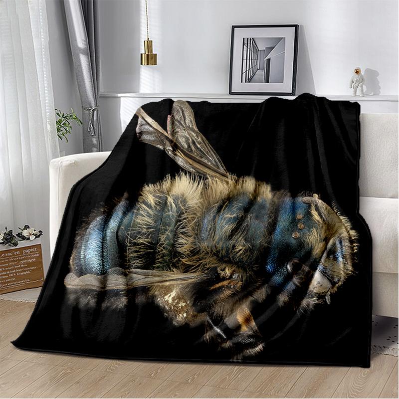 Couverture Douce en Peluche Dessin Animé Insecte Abeille Miel 3D, Couverture Jetée en Flanelle pour Salon Chambre à Coucher Lit Canapé Couverture de Pique-nique Enfants