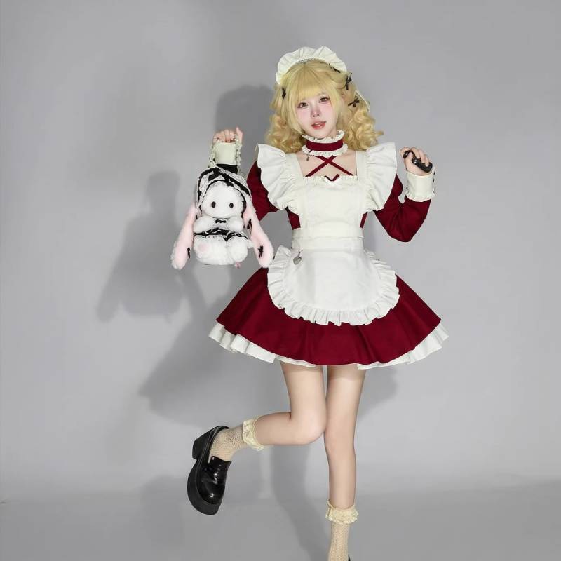 Japanisches Anime Cosplay Dienstmädchen Kostüm Mit Spitzenrüsche Ballonärmeln Für Halloween Und Conventions