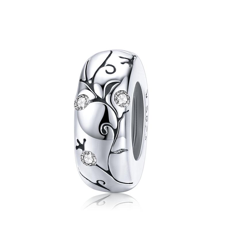 WOSTU 925 Silver Stopper Spacer Beads Cat Feather Round Charm Fit Bracelet Bangle DIY Jewelry Accessories