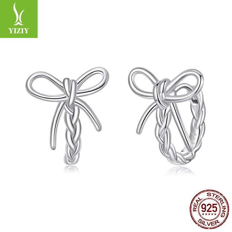 Woven Bow Ear Buckle Ladies, Sweet Girly Heart S925 Sterling Silver Full Body Earrings Earrings