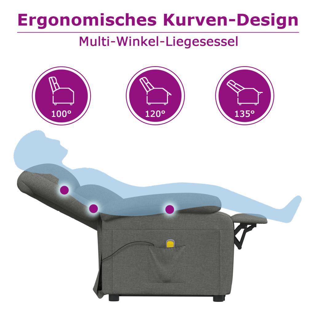 Massage Recliner with Rising Function Dark Grey Fabric