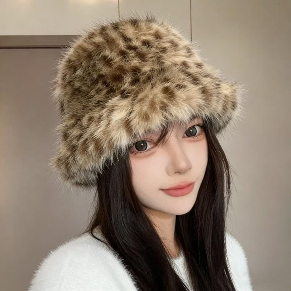 Plush Leopard Print Hat Cold Proof Warm Hat Fashion Fishman Hat  Autumn Winter