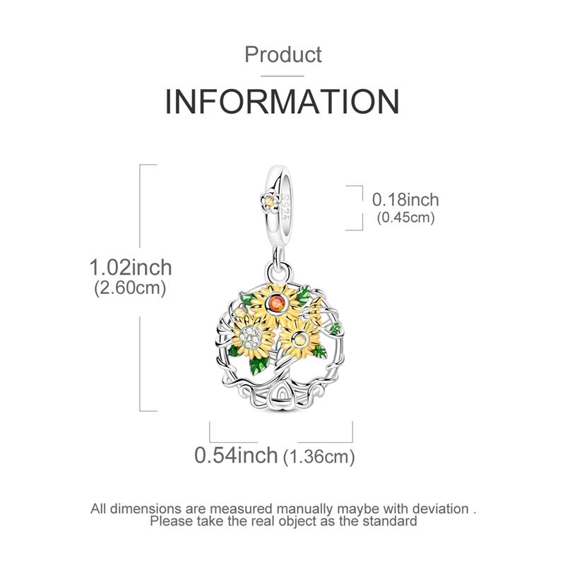 copper Yggdrasil Tree of Life Sunflower Family Guardian Charm Compatible With Authentic Charm Bracelets Women Do It Yourself Jewellery Gift