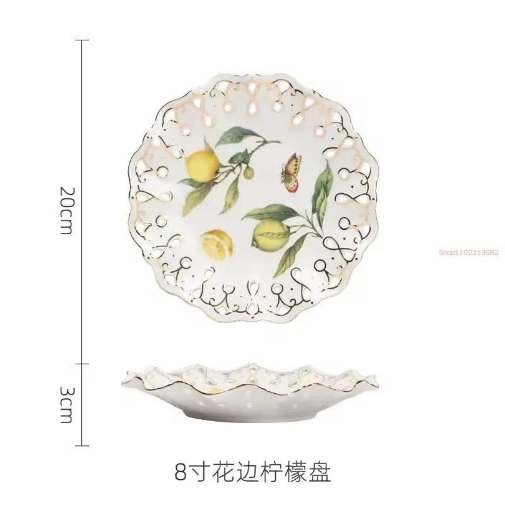 European Style Lemon Pattern Cups, Tea Cup Saucers Steak Plate Bowl Plate Dinnerware, Cute Coffee Mug Afternoon Tea Tableware