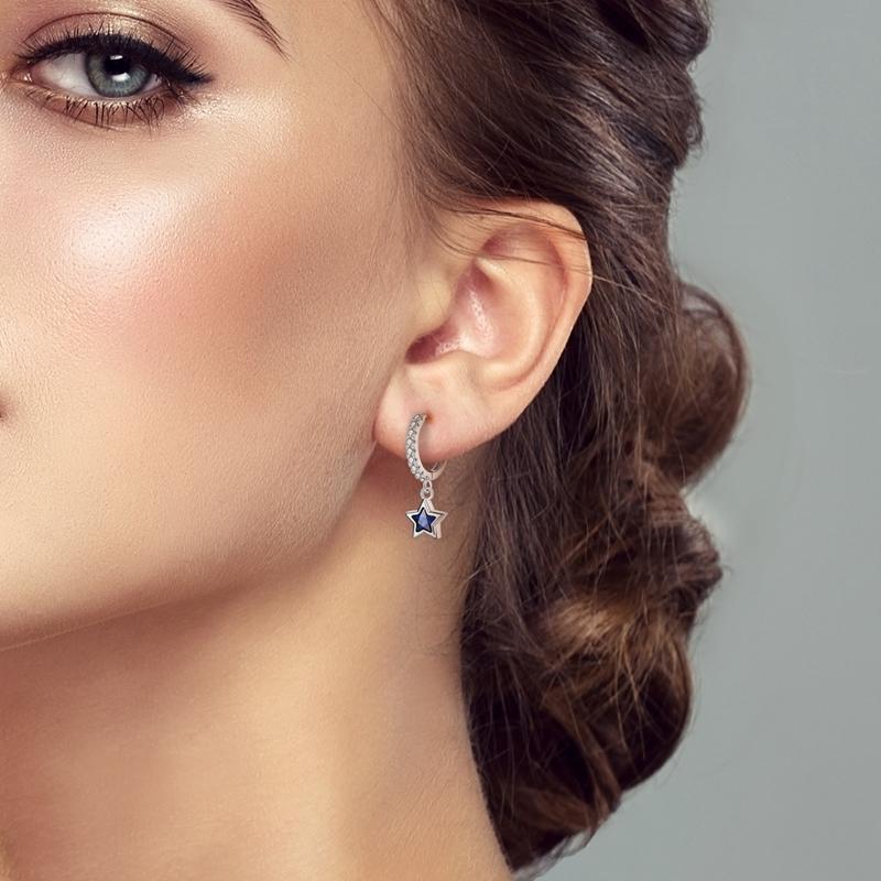 925 Sterling Silver Earrings Women Sparkling Dark Blue Star Drop Earring For Anniversary Wedding Jewelry Gifts