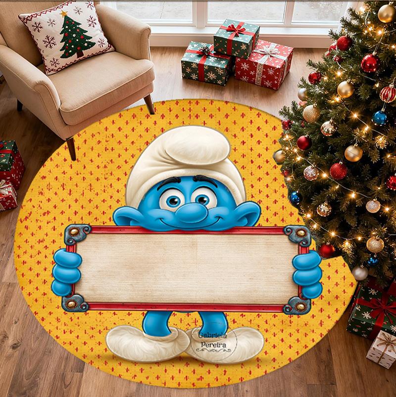 Blue Smurfs Pattern Round Rug, Indoor/Outdoor Mat, for Picnic, Gameroom, Bedroom, Office, Living Room, Home Decor Carpet, Birthday Gift