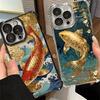 Golden Carp Lucky Koi Plating Phone Case For Xiaomi Poco X5 X6 X7 X8 Pro Max F8 Ultra F7 M8 M7 M5S Redmi 15C 15 14C 13C 13 X3 12