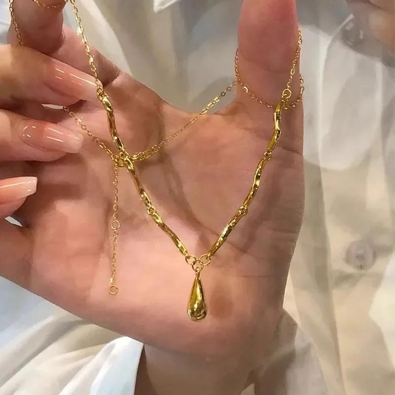 Nouveau Colliers Goutte d'Eau Brillants Vintage Luxe Léger Paresse Irrégulier Pendentif Gland Chaîne Collier Bijoux Fins