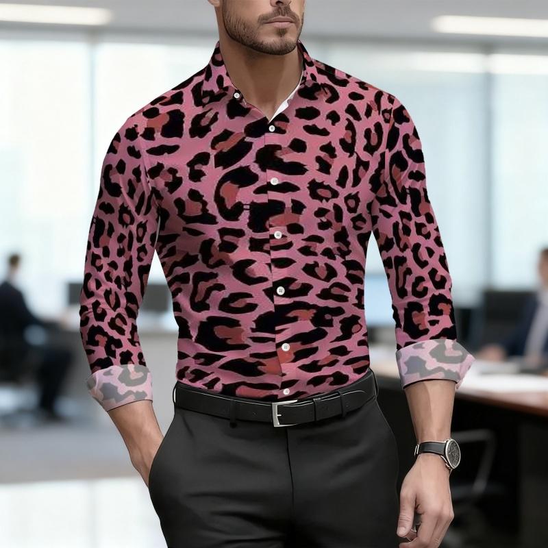 2026 Nueva Camisa para Hombre Personalidad Retro Estampado de Leopardo Manga Larga Negocios Ajuste Delgado Tendencia de Moda Top Casual para Hombre