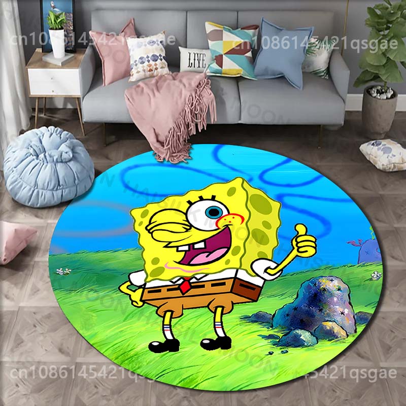Cartoon SpongeBob SquarePants Print Round Carpet for Living Room Bedroom Table and Chair Sofa Home Decor Area Rug Luxury Gift