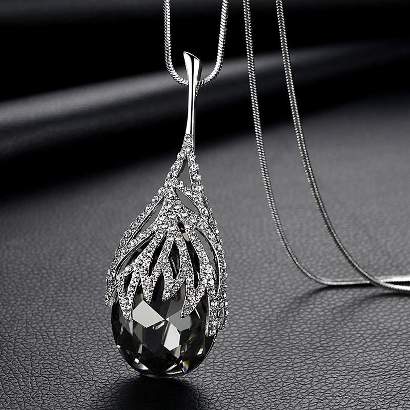 Geometrische Wintermode Lange Halsketten Geschenke Wassertropfenförmiger Schmuck Elegante Pullover Kette Anhänger Halskette Vintage Femme Lange Kette Zubehör