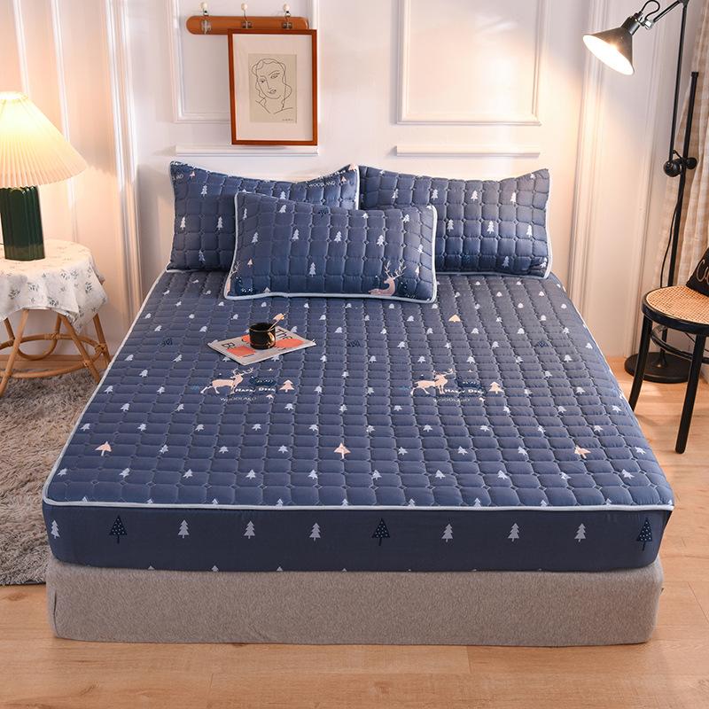 Cotton Soft Bedding Sheet Mattress Cover Thicken Quilted Bedspread Elastic Sheets Fitted Sheet Mattress Topper Non-slip Sheet Dust Cover