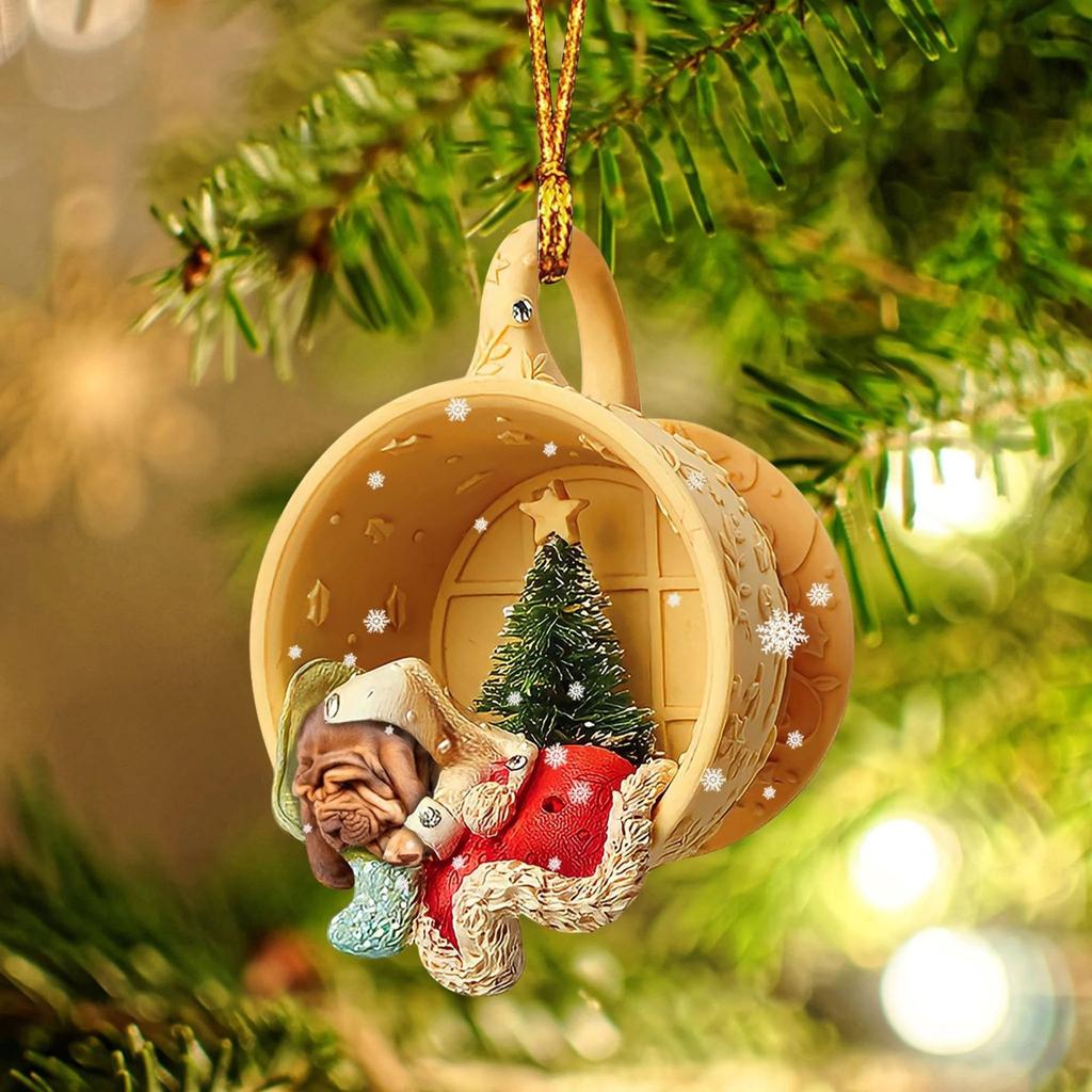 New Acrylic Flat Cup Pet Dog Christmas Decorations Car Backpack Hanging Ornaments