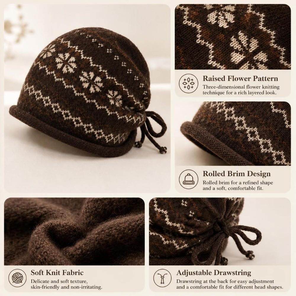 Thick Knit Knit Beanie Fair Isle Pattern Beanie Vintage Warm Hat Autumn Winter