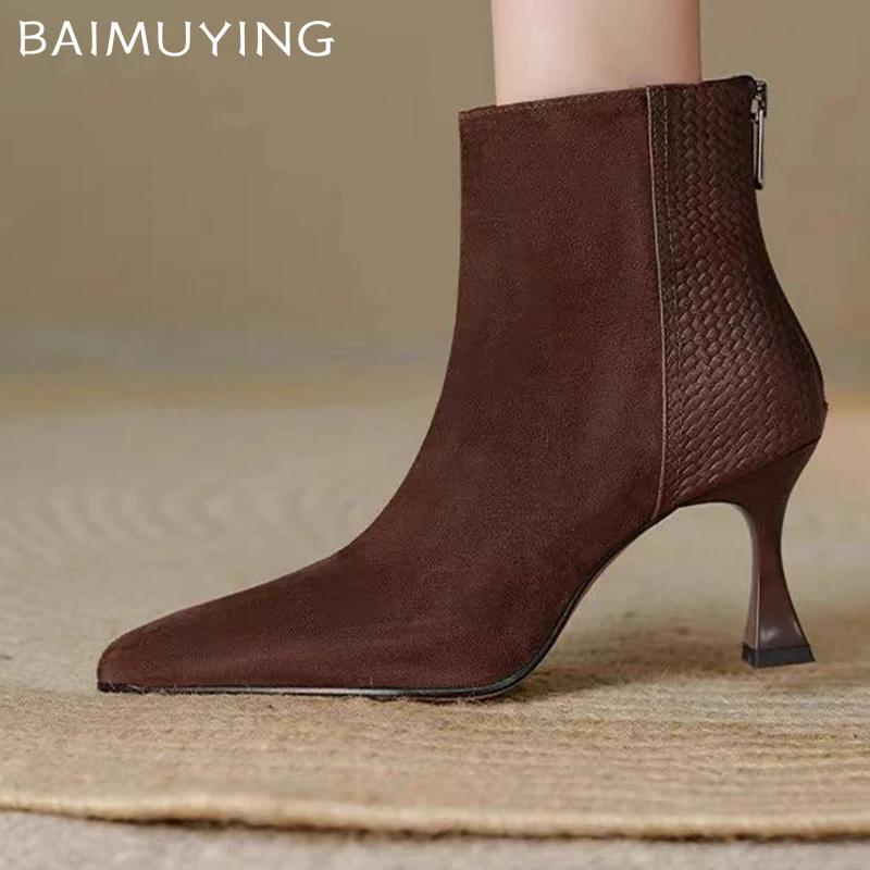 Suede Pointed Toe Women Ankle Boots Stilettos Mid Heels Shoes Woman 2025 Trend Winter Fashion Elegant Sexy Cozy Female Zapatos