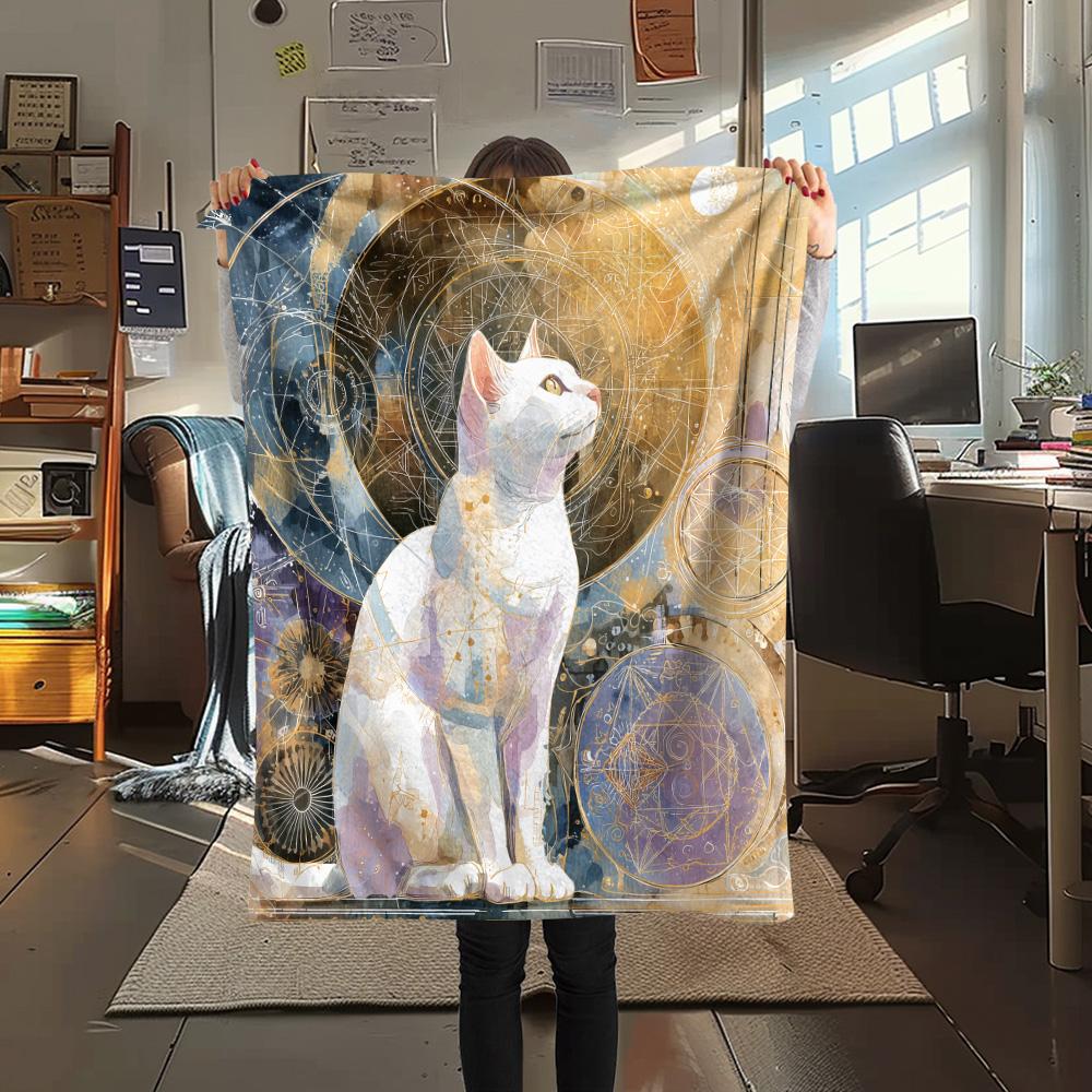 Artistic Cats  Print Flannel Blanket, High Quality Comfortable for All Seasons, Home Decor, Warmth and Comfort
