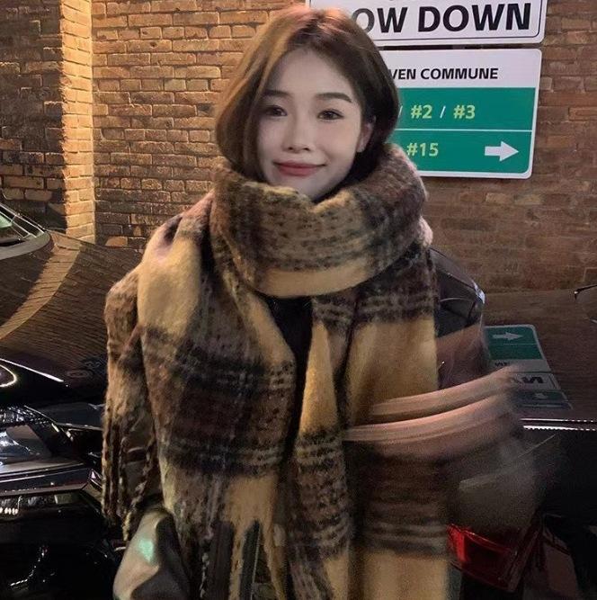 Collection Autumn and Winter New Mohair Solid Color Scarf Korean Version Atmosphere Scarf Enlarged and Thickened Shawl Scarf