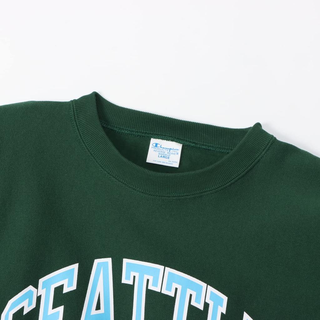 Sweatshirt Long Sleeve Round Neck COTTON USA Graphic Print Reverse Crew Neck Sweatshirt Bottle Green M [Champion] 11.5oz Weave(R) REVERSWEAVE(R)