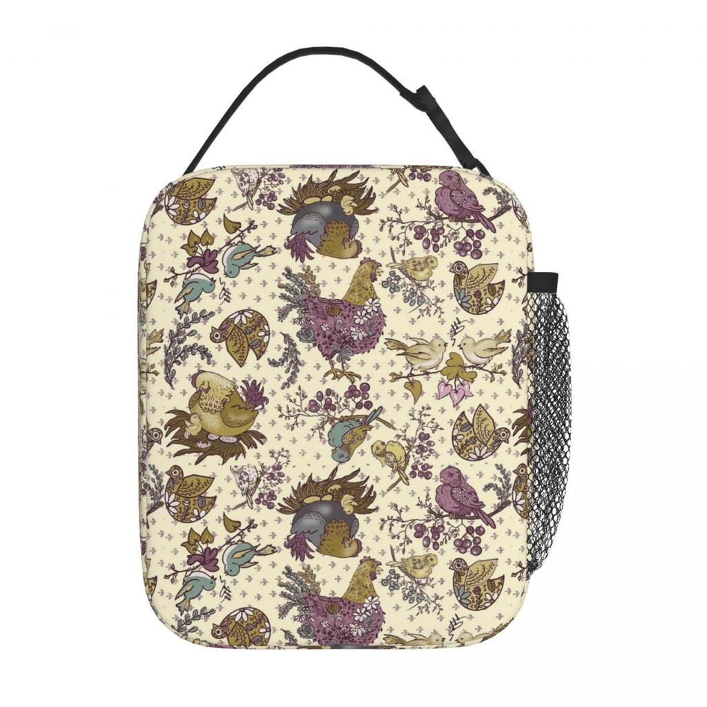 Schickes Küken und Blumenmuster Isolierte Lunchtasche für Damen Kinder Tragbar Lebensmittelboxen Thermische Lunchbox Tragetasche
