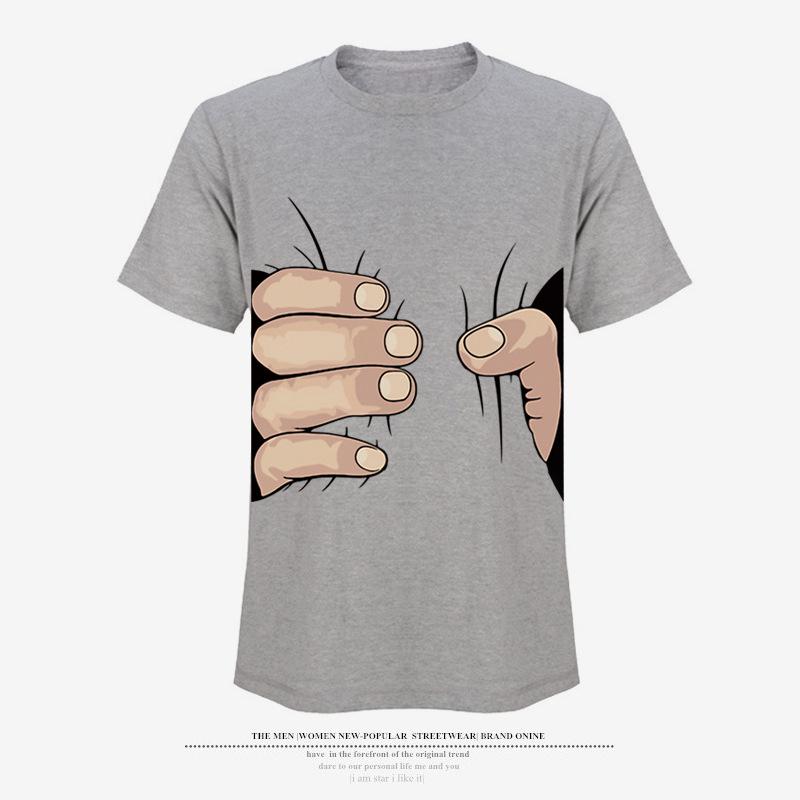 Cartoon Handgreep 3D Geprint T-shirt met Korte Mouwen Mock T-shirt Heren T-shirt