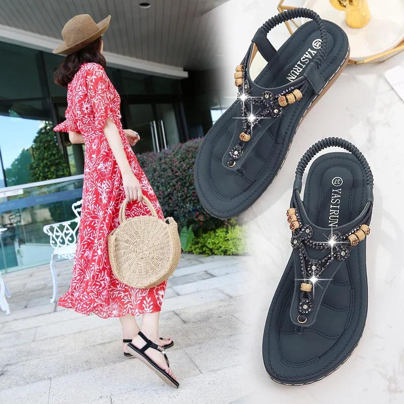 Shoes Women Summer Rome Sandals Retro Clip Toe Rhinestone Wedge Platform Beach Bohemian Flip Flops Sandalias De Mujer