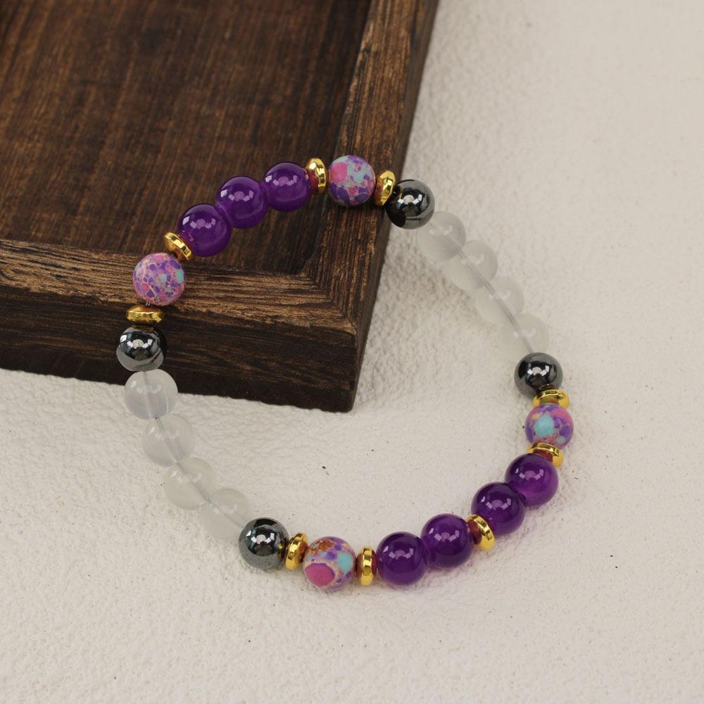 Festive Gifts Amethyst Clear Quartz Hematite Colorful Speckle Stone Beaded Bracelet Natural Fashion Jewelry For Men Women Daily Wear Gift