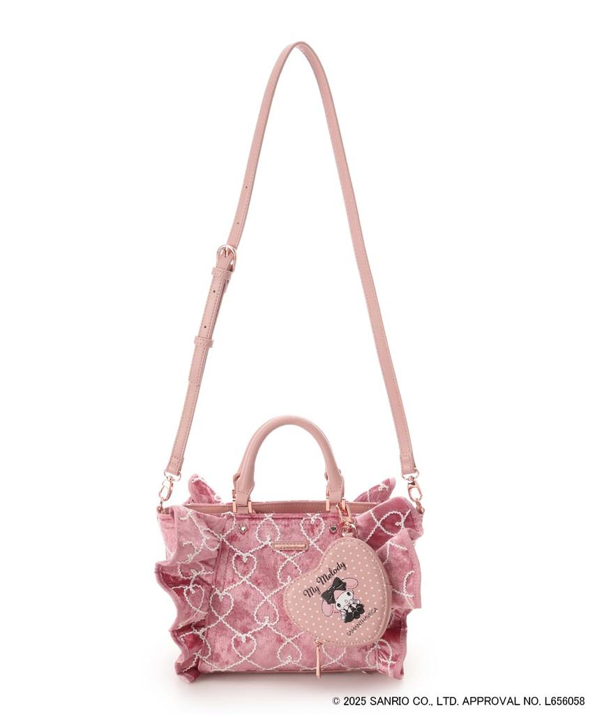 SAMANTHAVEGA My Melody Collection Frill Handbag, Pink, 2-Way Shoulder Strap and Mini Pouch