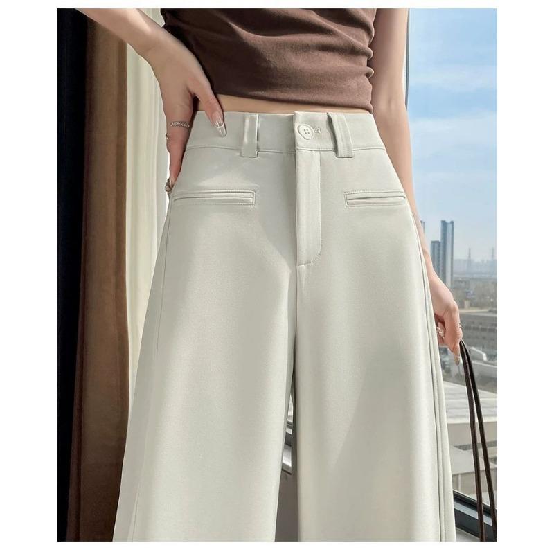 Dames Grijze Broek met Wijde Pijpen Hoge Taille Losvallende Pasvorm Kantoor Casual Broek