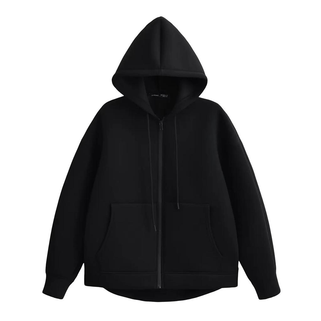 Autumn Women Gray Jacket With Hood Long Sleeve Big Pocket Zipper Jacket Coat Woman Loose Casual Outerwear Coat Tops