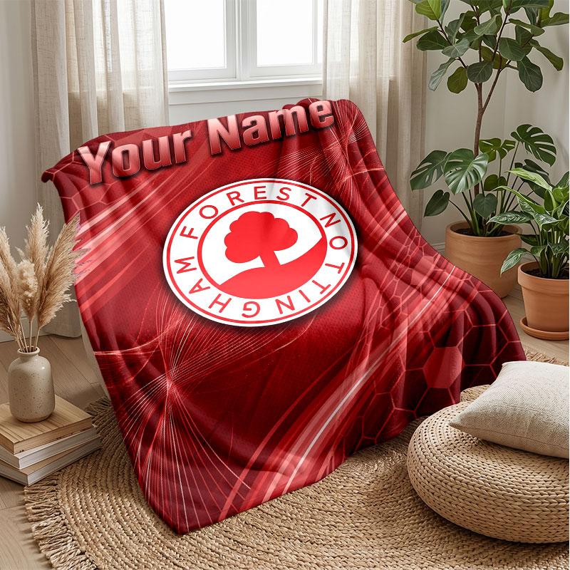 Nottingham Forest FC Gepersonaliseerde Naam Tekst Flanellen Deken Voetbal Logo Gepersonaliseerde Fleece Plaid Speciale Cadeau Voor Bank Slaapkamer Huis