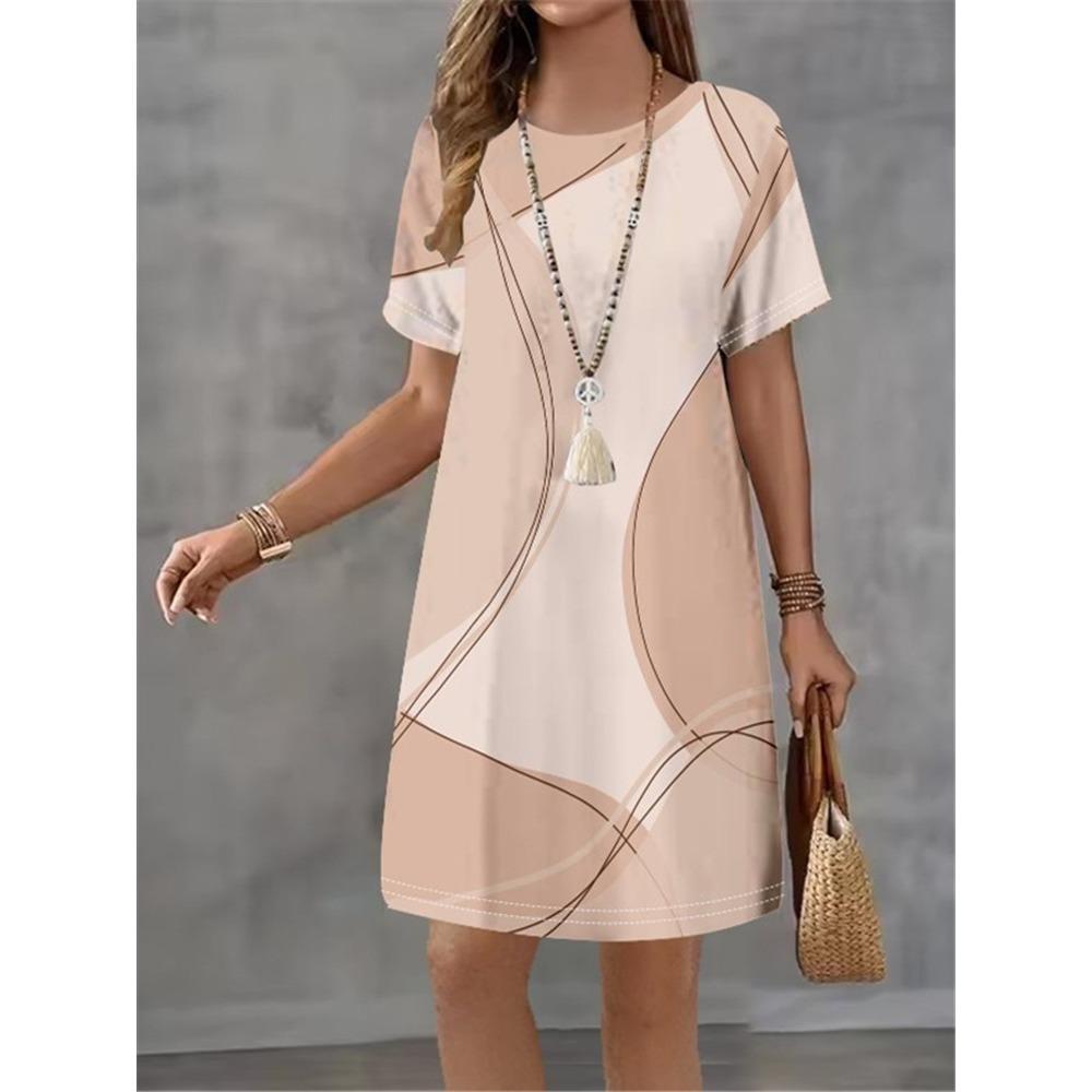 Summer Woman Dresses Women's Round Neck Short Sleeves Clothing Irregularly Streak Print Dress Clothing Loose Pullover Streetwear